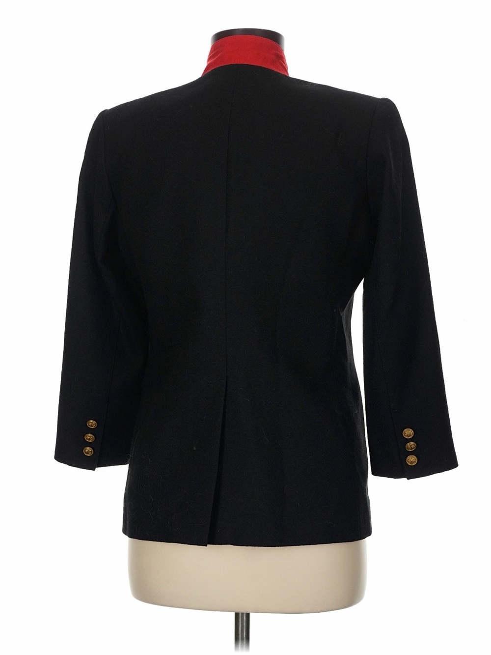 Smythe *Les Vestes Black 100% Wool Blazer Red Collar Gold Button Size 8 - Picture 5 of 10